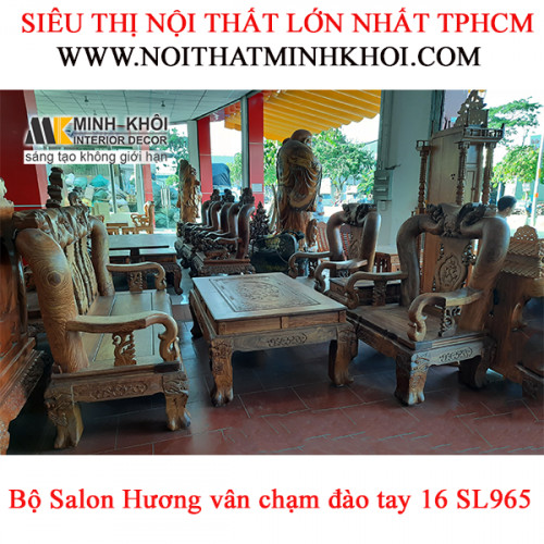 Bàn Ghế Gỗ Hương Tay 16 Chạm Đào - SL965