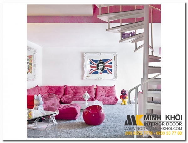 Ghế sofa màu hồng trẻ trung