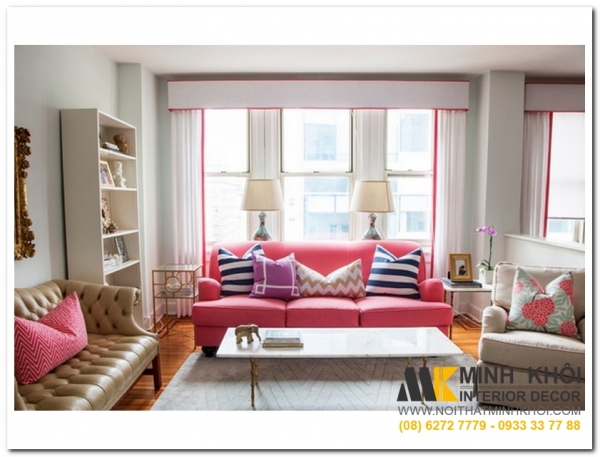 Ghế sofa màu hồng trẻ trung
