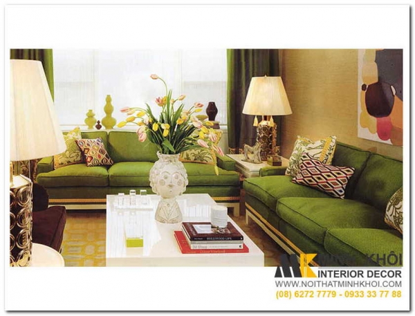 Một số mẫu ghế sofa phòng khách tông xanh lá đẹp