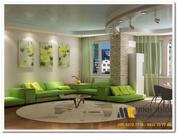 Một số mẫu ghế sofa phòng khách tông xanh lá đẹp