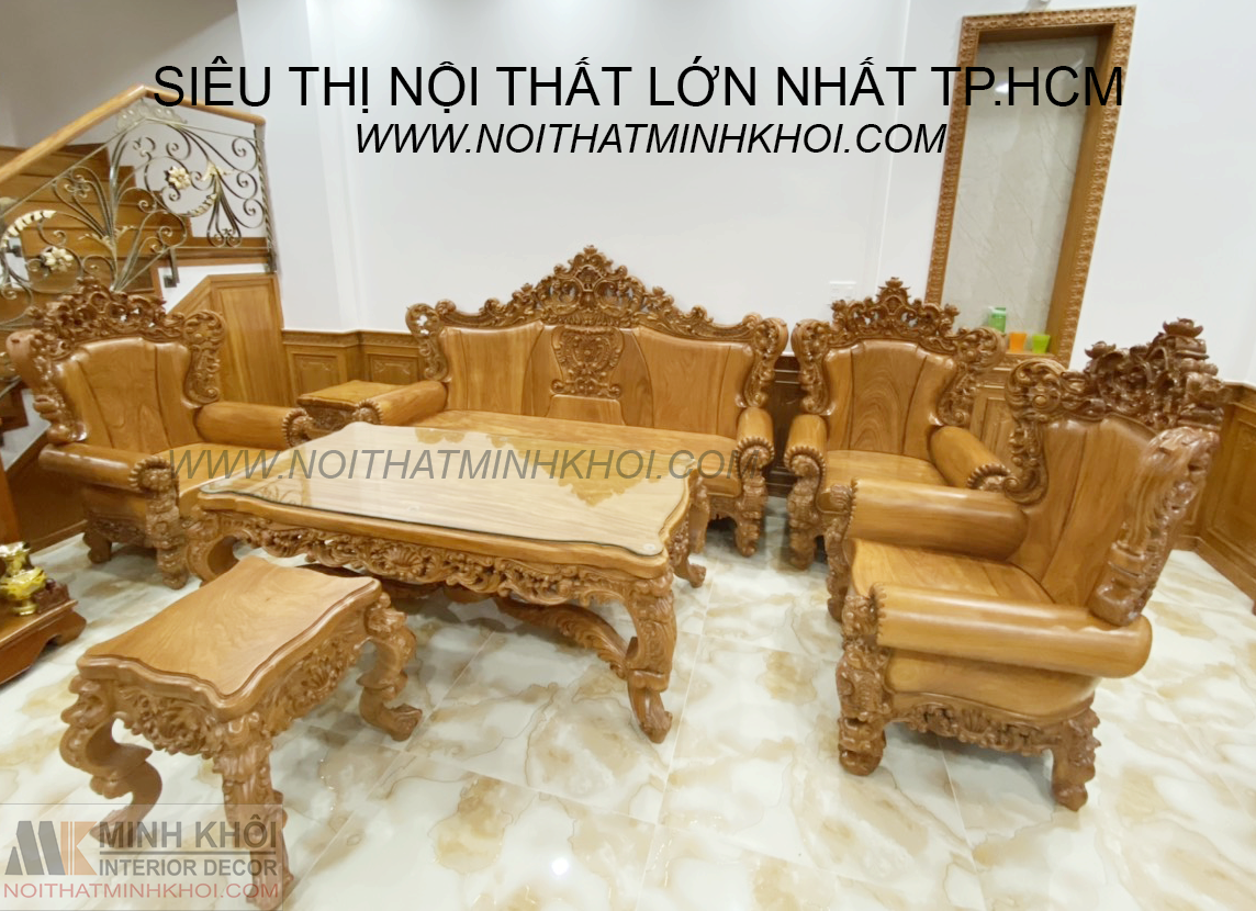 Salon Louis Hoàng Gia Gõ Đỏ Nguyên Khối 8 Món - SL546