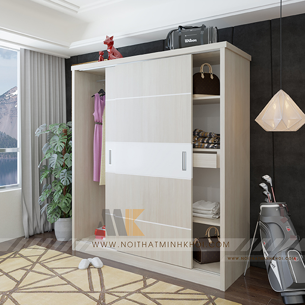 Tủ Quần Áo Cửa Lùa Màu Kem Thiết Kế Đẹp - TA662