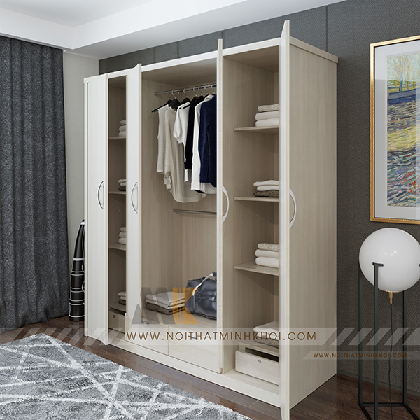 Tủ Quần Áo 4 Cánh Có Hộc Kéo Màu Kem - TA614