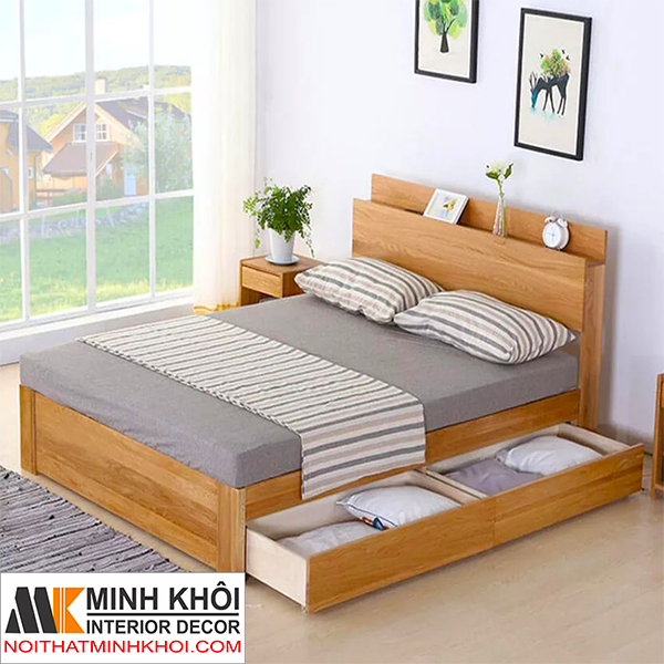 Giường Ngủ Gỗ Sồi Mỹ Kiểu Hiện Đại Có Hộc Kéo - GN1018