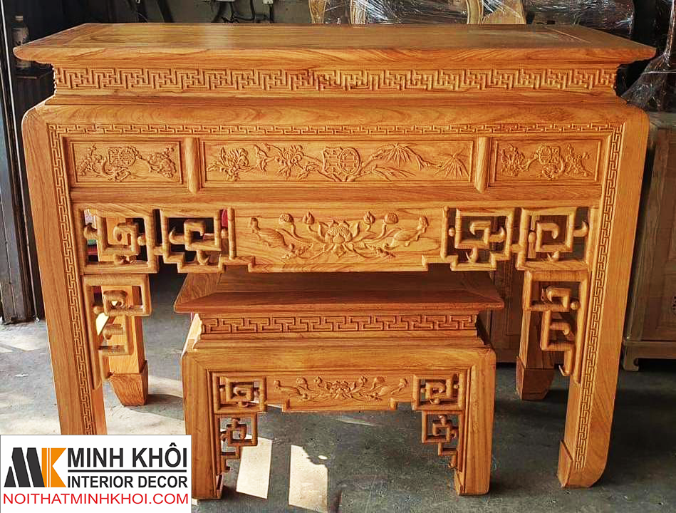 Bàn Thờ Gia Tiên Sen Đỏ Có  Bàn Lớn & Bàn Nhỏ - BT2004