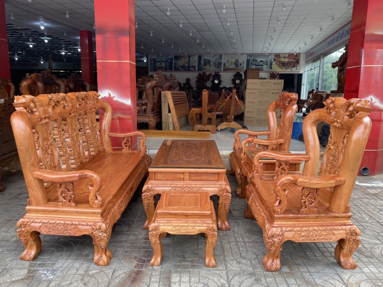 Salon gỗ hương đá tay 12 - SL3014