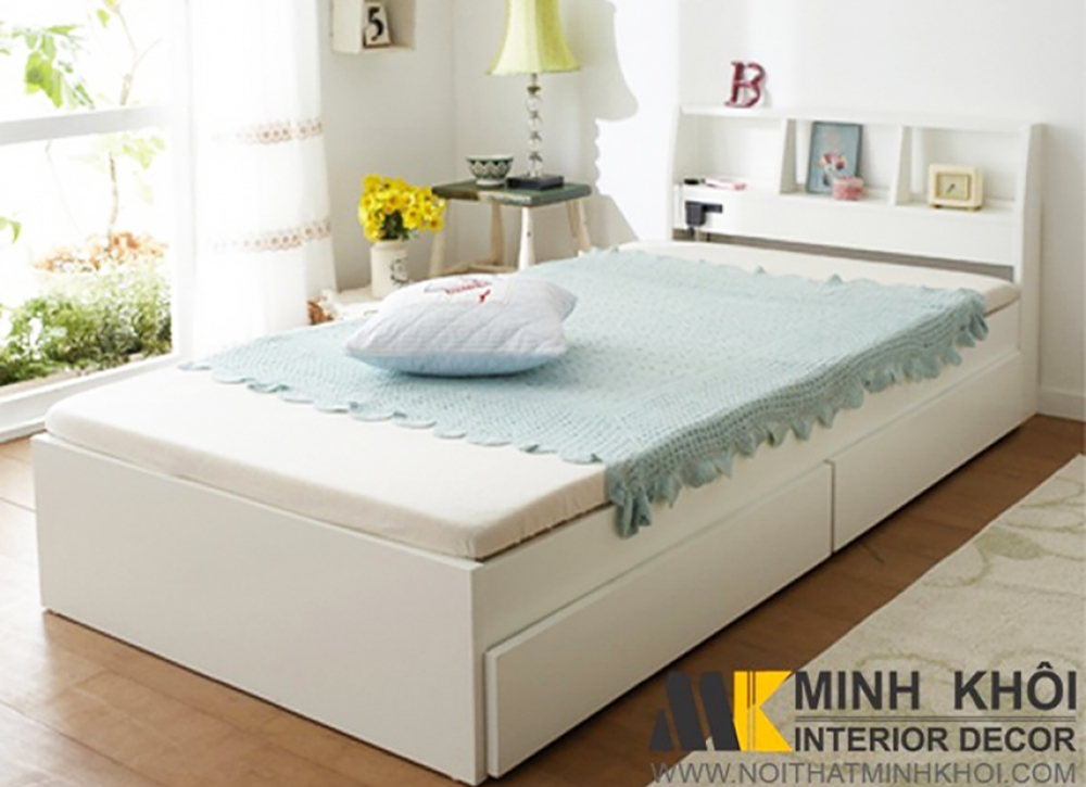 Giường Ngủ Gỗ MDF Sơn Trắng Có Hộc Kéo – GN016