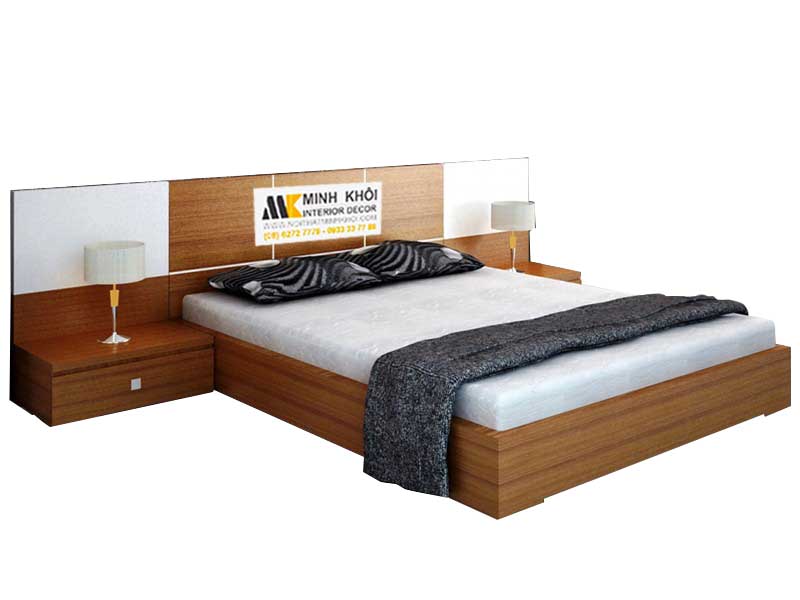 Giường ngủ gỗ công nghiệp MFC giá rẻ màu sồi
