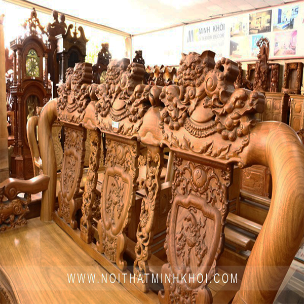 Bộ Salon Tay 14 Gỗ Gõ Đỏ 10 Món Chạm Nghê - SL922