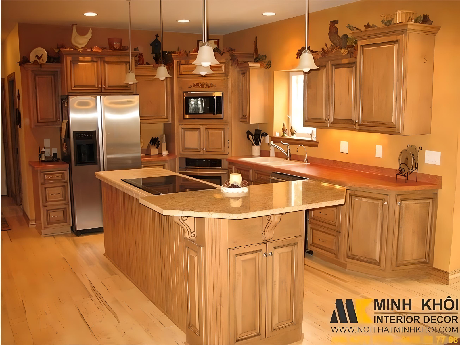 Kệ gỗ bếp kiểu Mỹ sang trọng