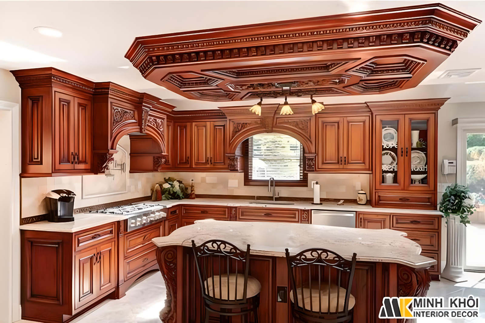 Kệ gỗ bếp phong cách cổ điển