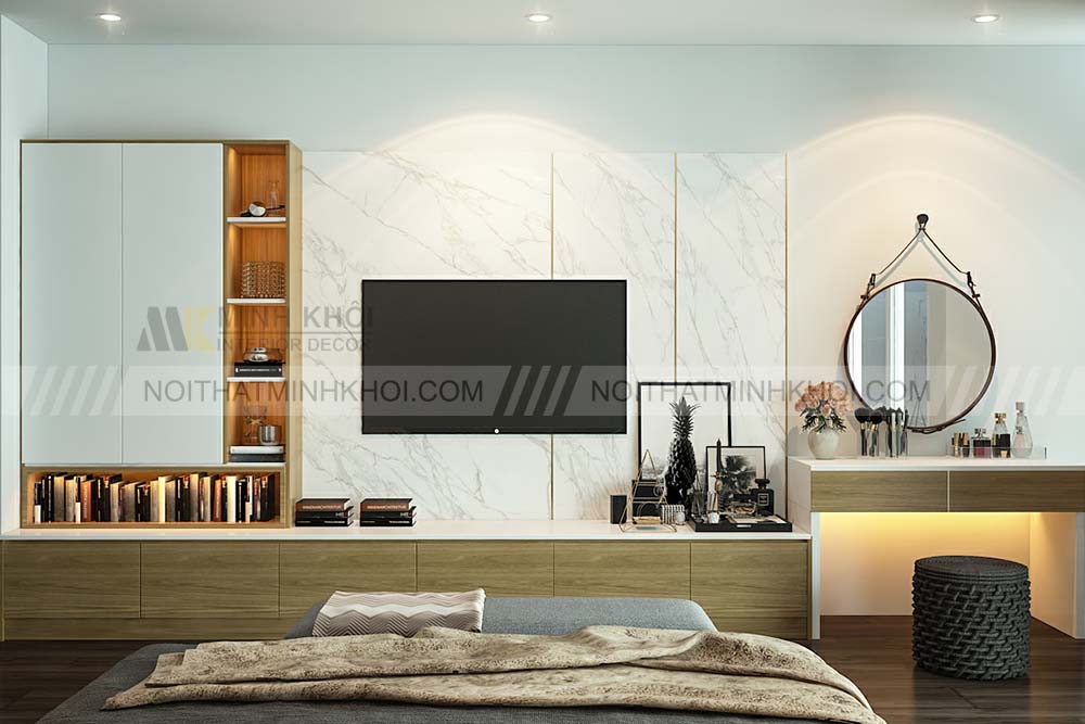 Kệ tivi kết hợp bàn trang điểm có gương lật