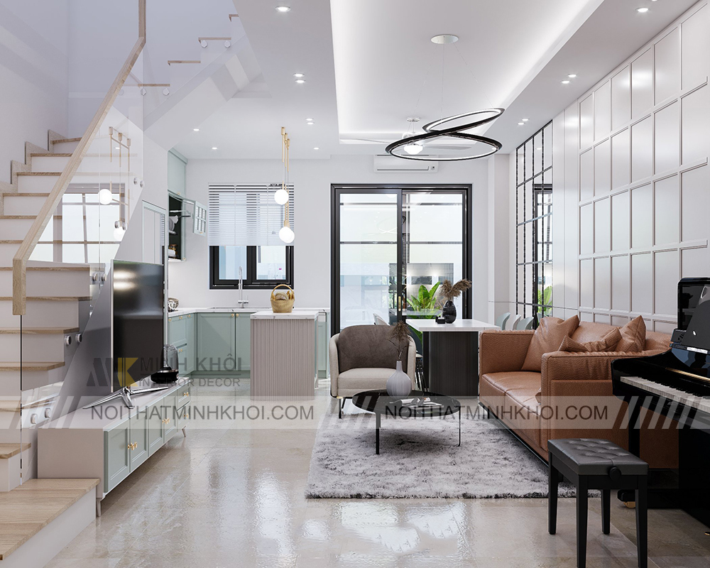 Kệ tivi kết hợp vách ngăn cầu thang