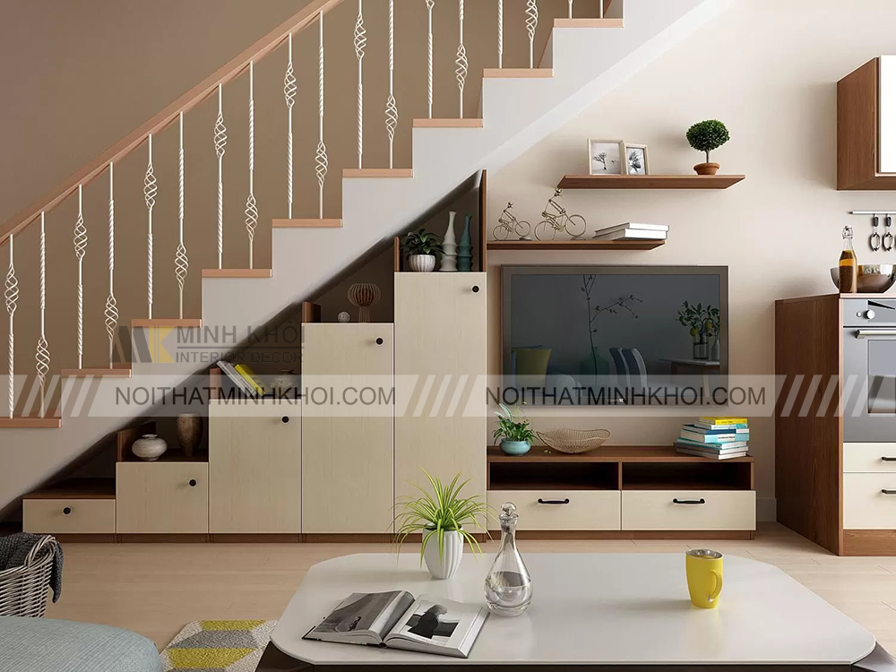 Kệ tivi kết hợp với tủ sách