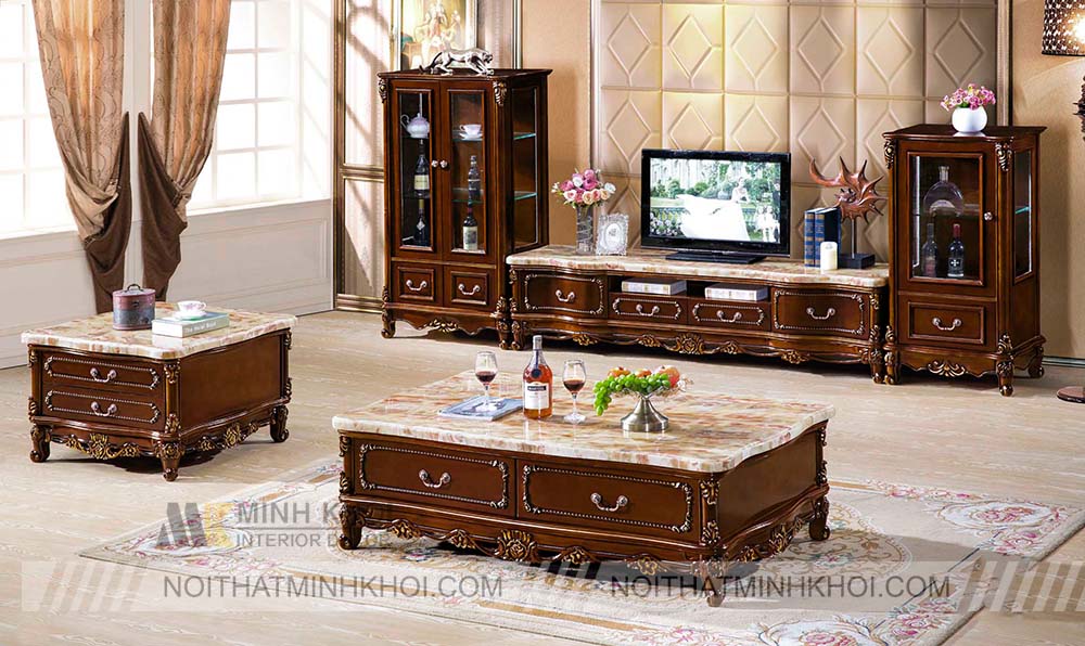 Kệ tivi tân cổ điển họa tiết viền quý quái