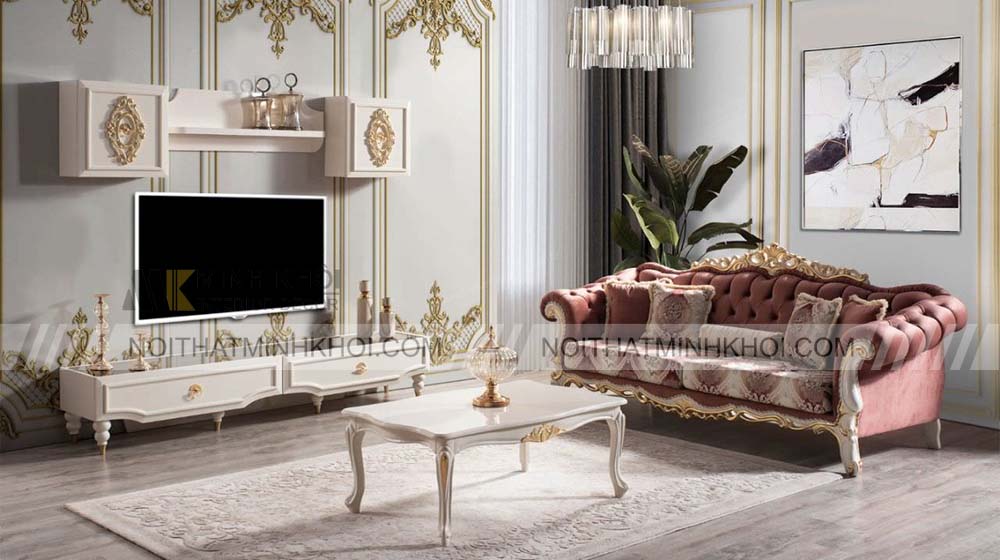 Kệ tivi tân cổ điển kết hợp kệ treo tường