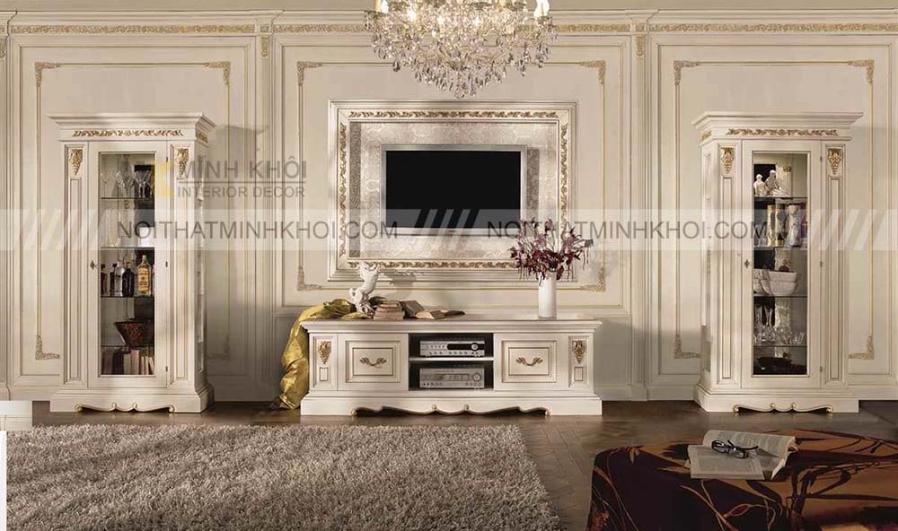 Kệ tivi tân cổ điển kết hợp tủ đứng