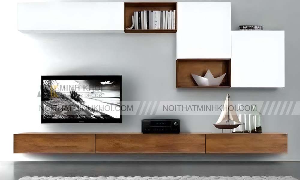 Kệ tivi treo tường bằng gỗ tự nhiên cao cấp