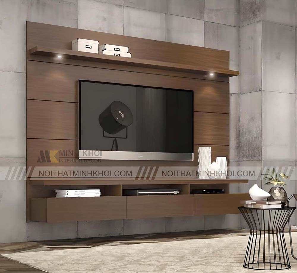 Kệ tivi treo tường gỗ tự nhiên thiết kế độc đáo