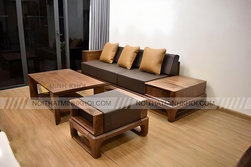 Mẫu sofa văng gỗ óc chó