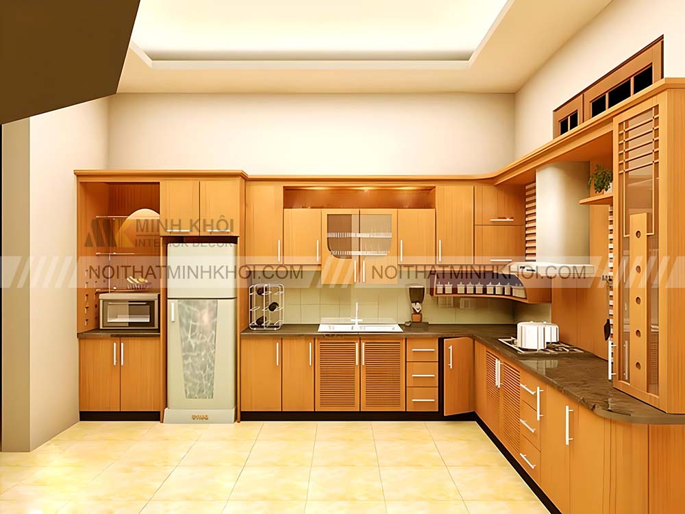 Mẫu tủ bếp đa năng 2 tầng