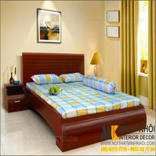 Giường Ngủ Gỗ Xoan Đào Thiết Kế Đuôi Cong Mềm Mại - GN1035