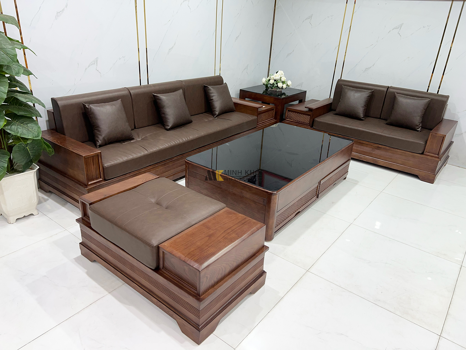 Bộ Sofa Hiện Đại Gỗ Sồi Óc Chó 5 Món Có Nệm - SF846