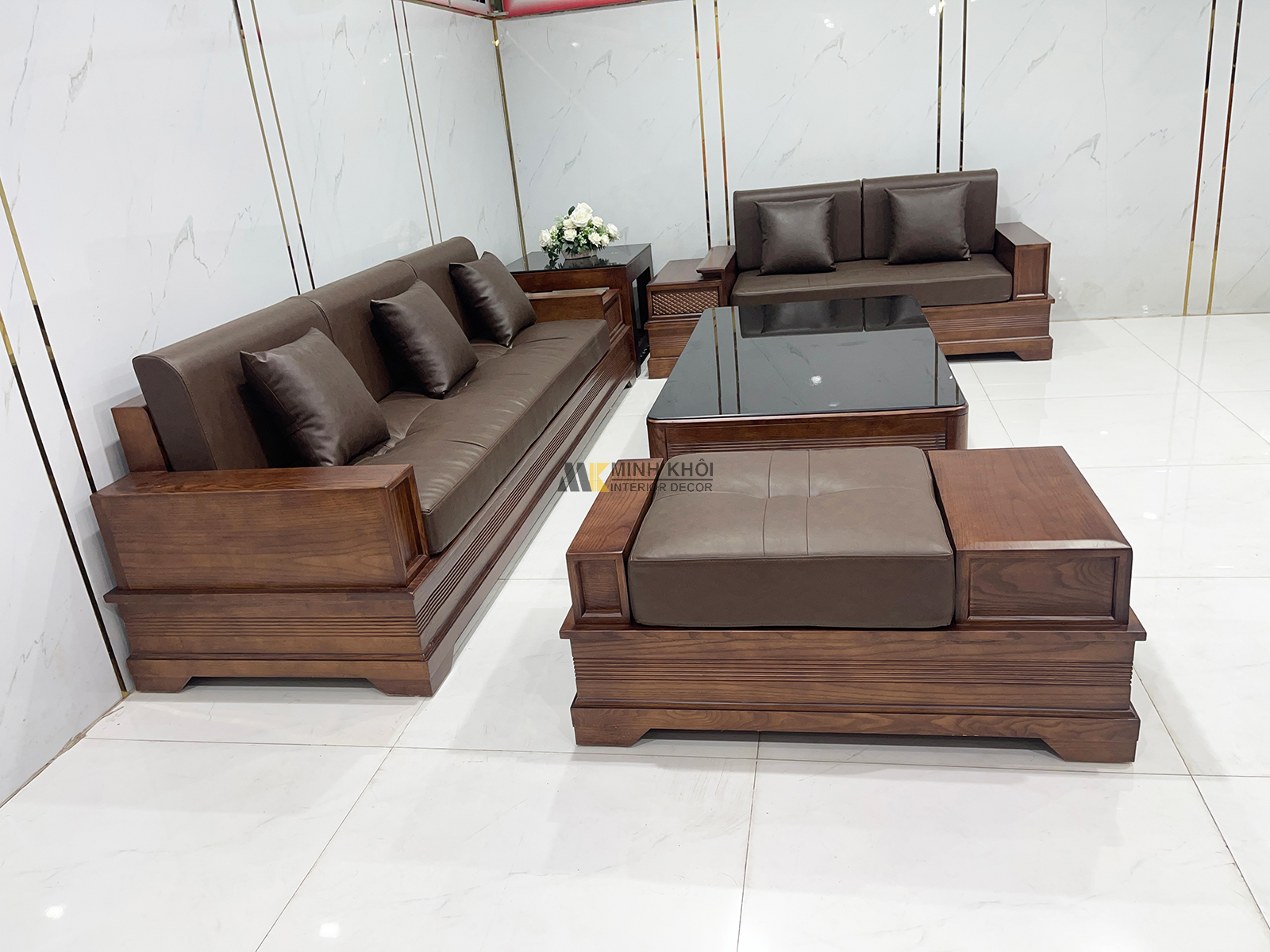Bộ Sofa Hiện Đại Gỗ Sồi Óc Chó 5 Món Có Nệm - SF846