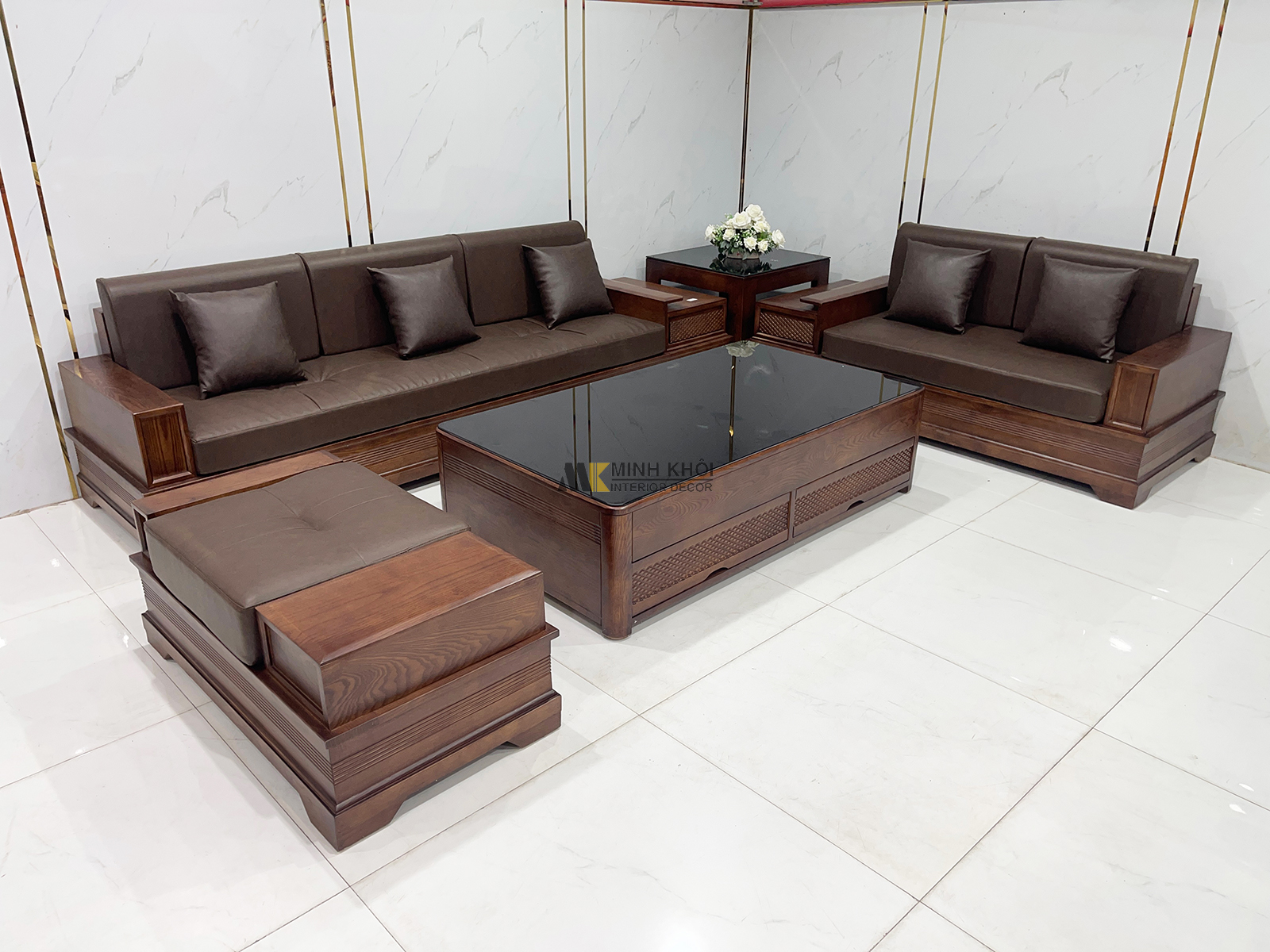 Bộ Sofa Hiện Đại Gỗ Sồi Óc Chó 5 Món Có Nệm - SF846