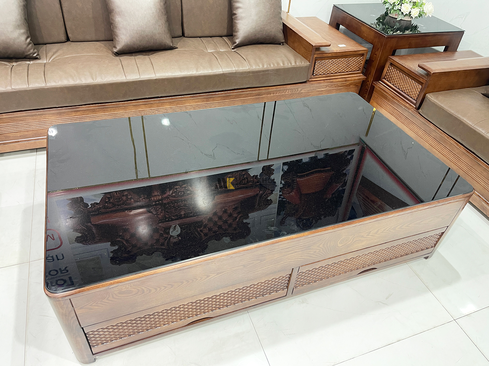 Bộ Sofa Hiện Đại Gỗ Sồi Óc Chó 5 Món Có Nệm - SF846