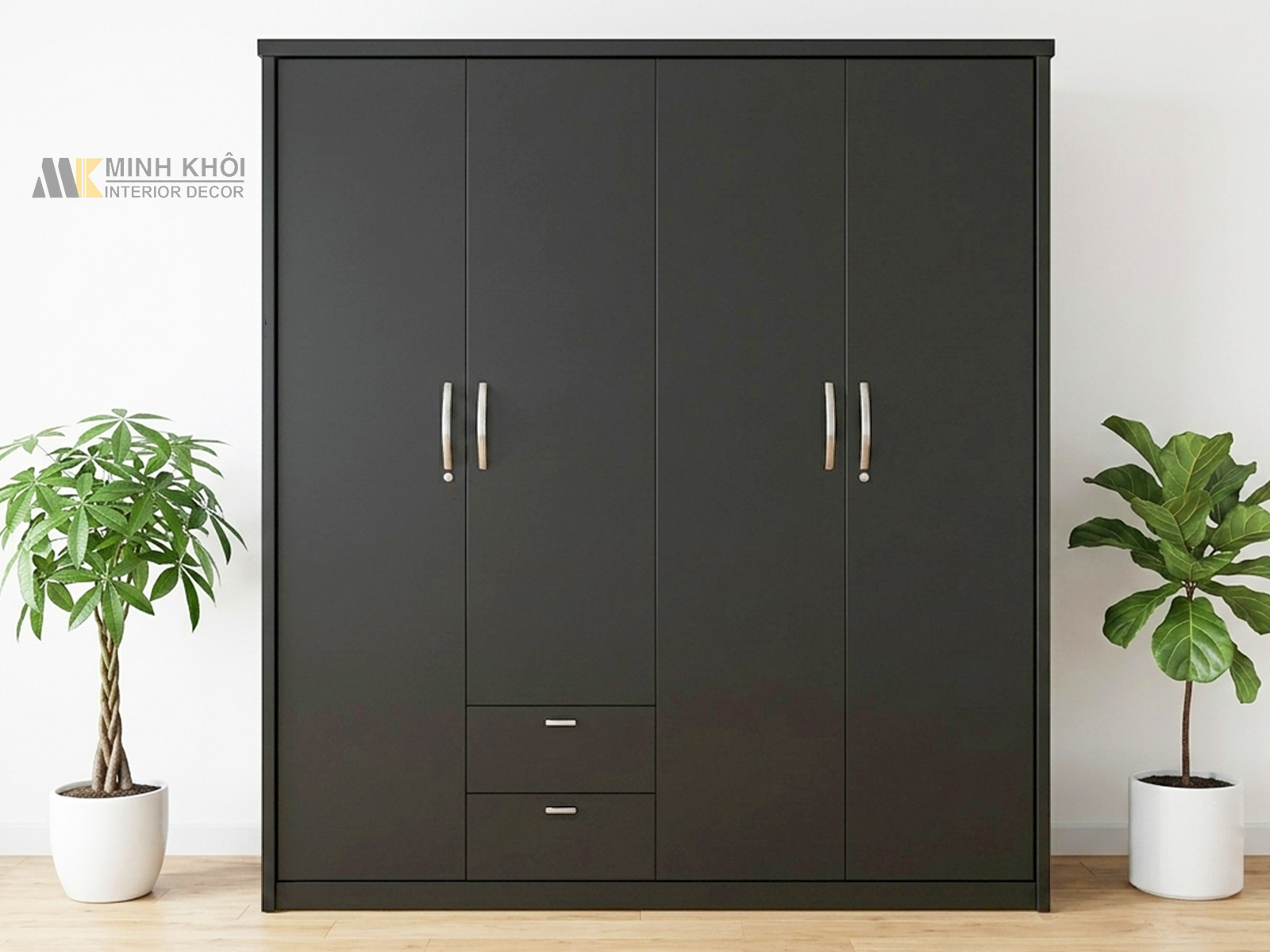 Tủ Quần Áo 4 Cánh Có Hộc Kéo Màu Đen - TA617