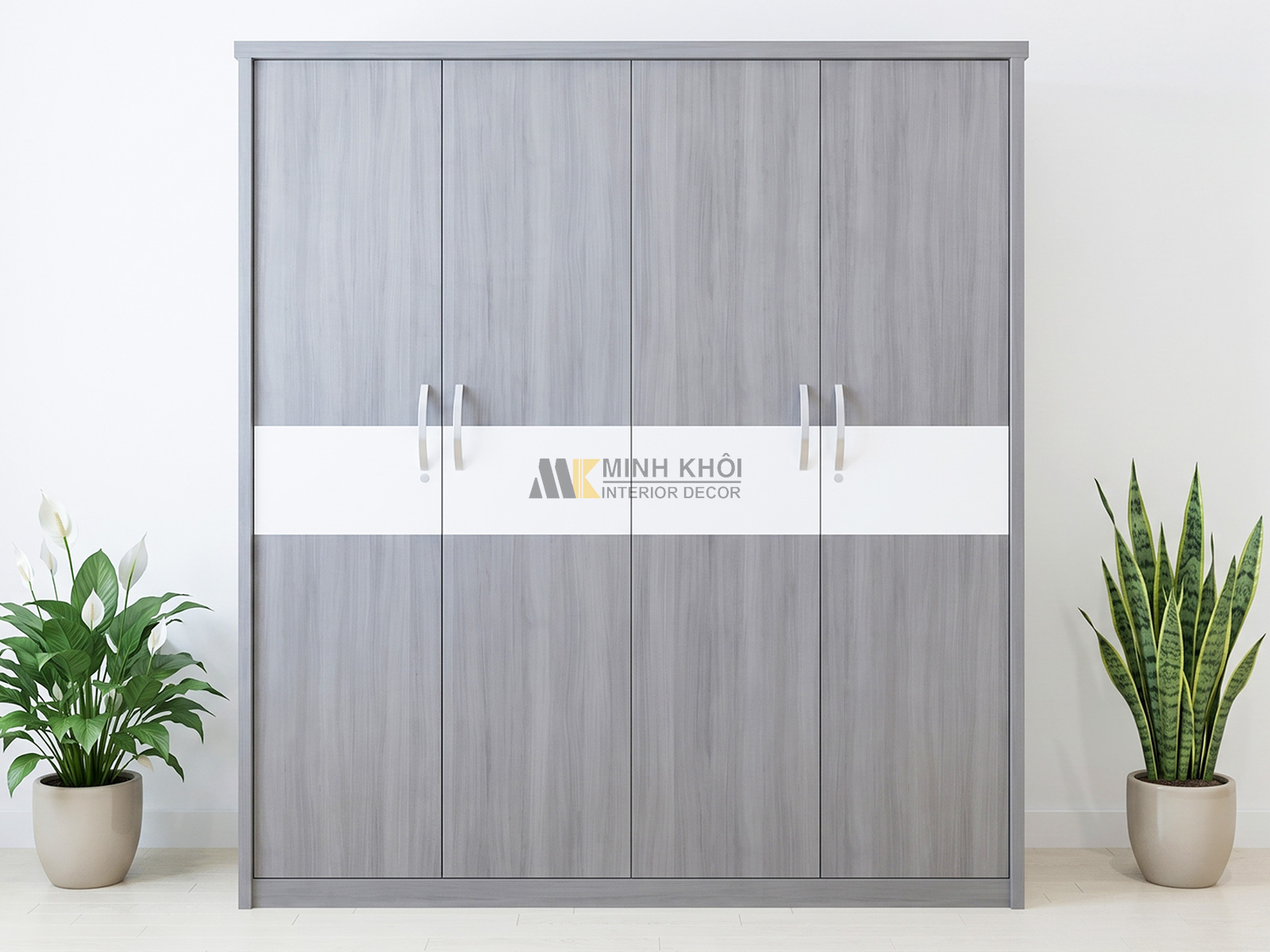Tủ Áo MFC 4 Cánh Màu Sồi Xám - TA627