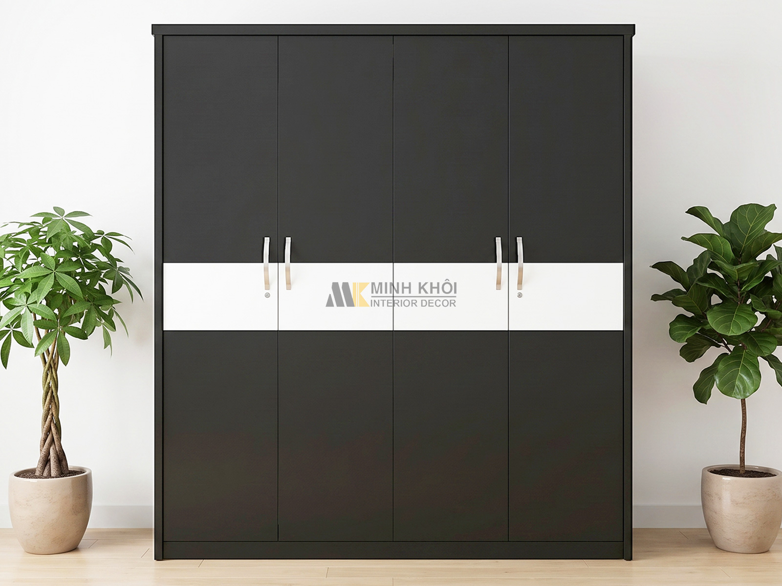 Tủ Áo Màu Đen 4 Cánh Màu Sồi Xám - TA628