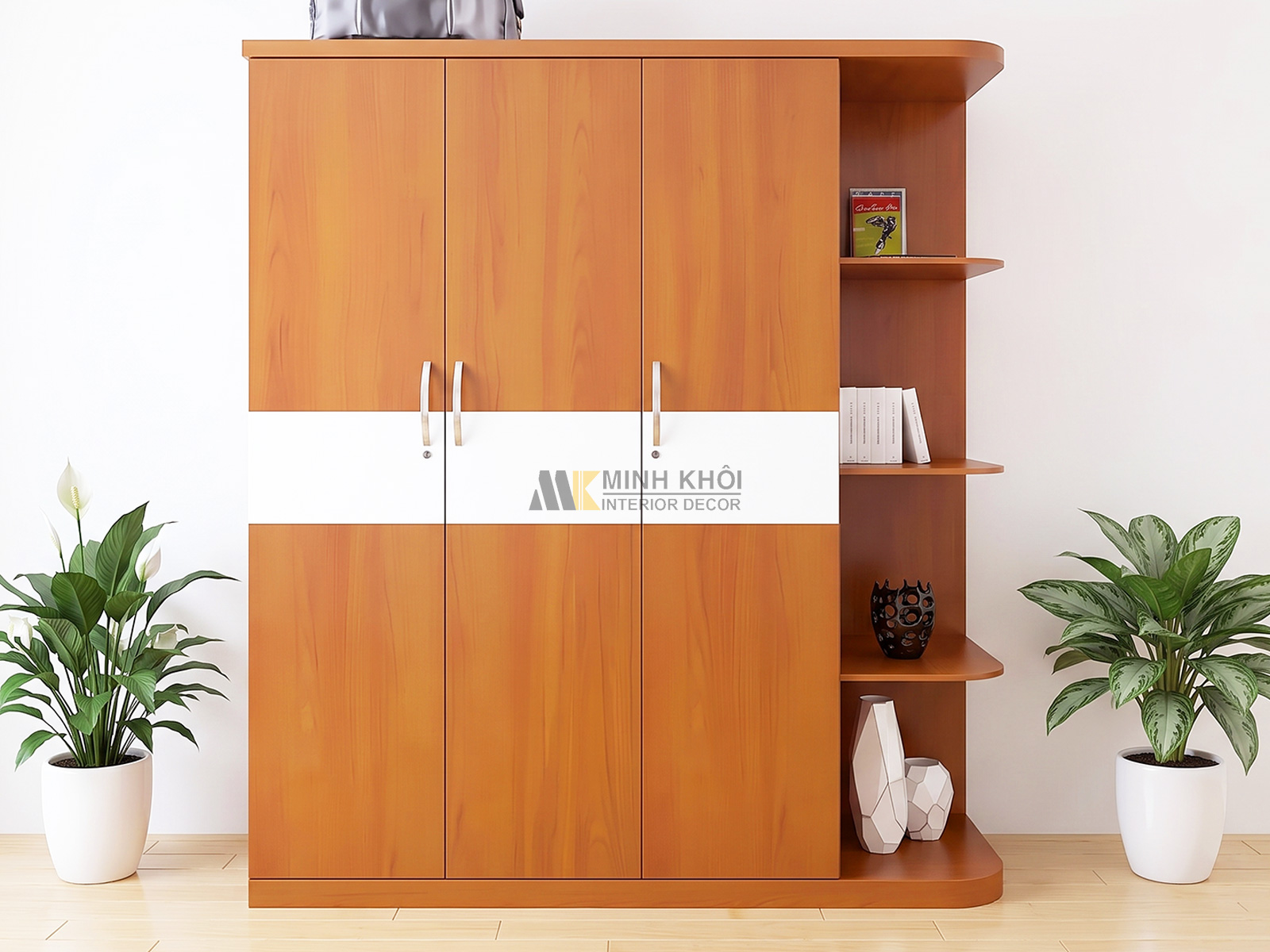 Tủ Quần Áo 3 Cánh Màu Xoan Đào Có Kệ - TA633