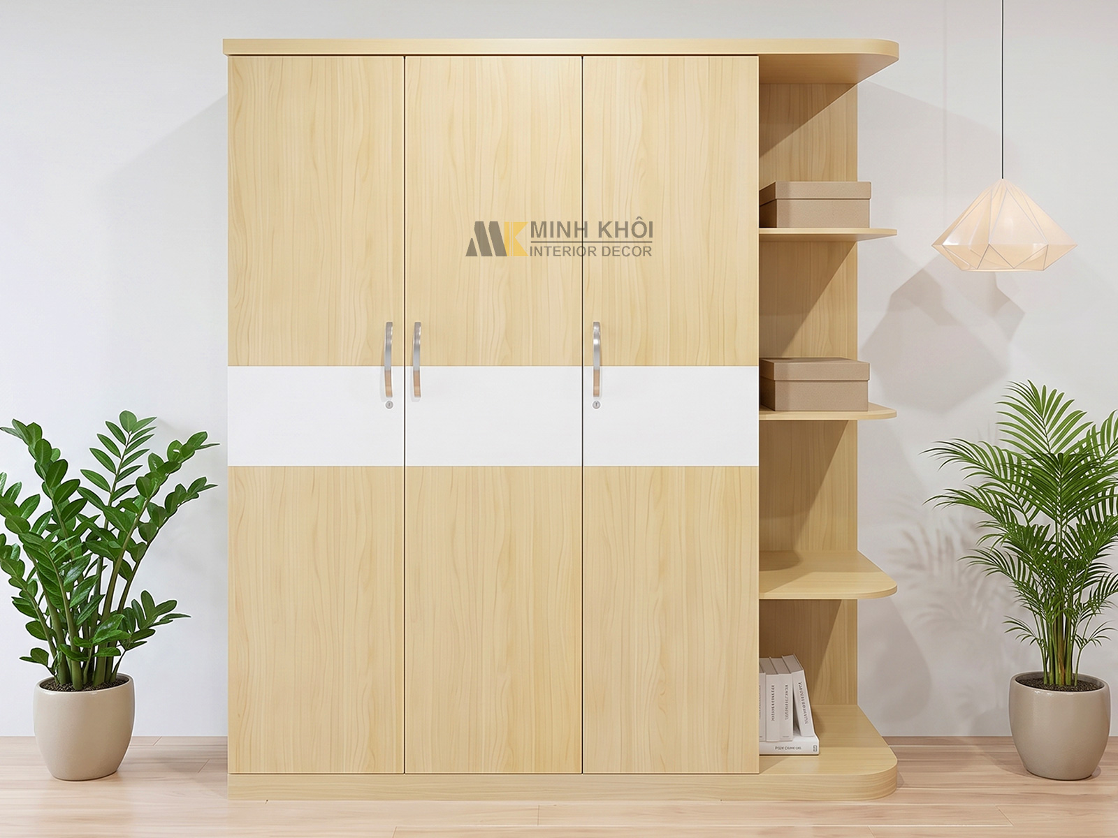 Tủ Quần Áo MFC 3 Cánh Kệ Trang Trí - TA637