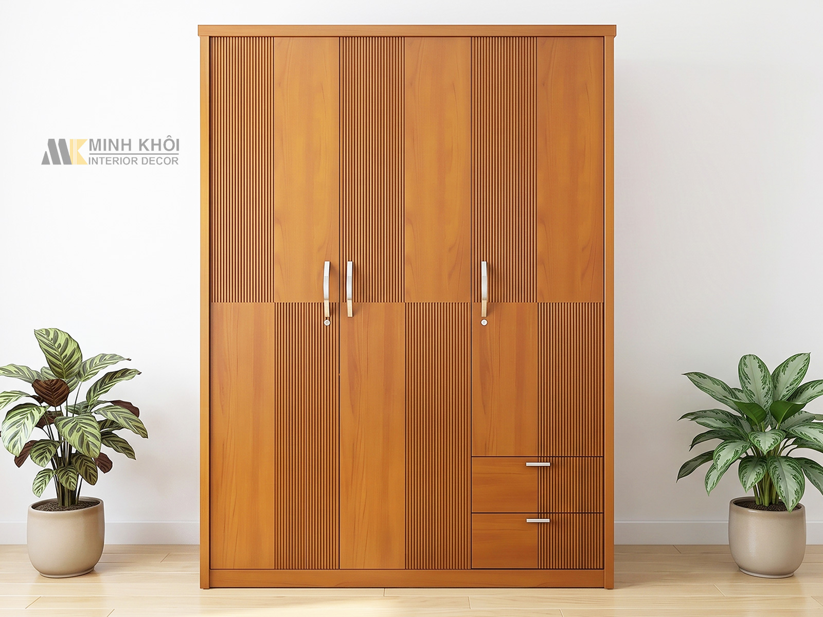 Tủ Quần Áo 3 Cánh Màu Gỗ Xoan Đào Có Hộc Kéo - TA648