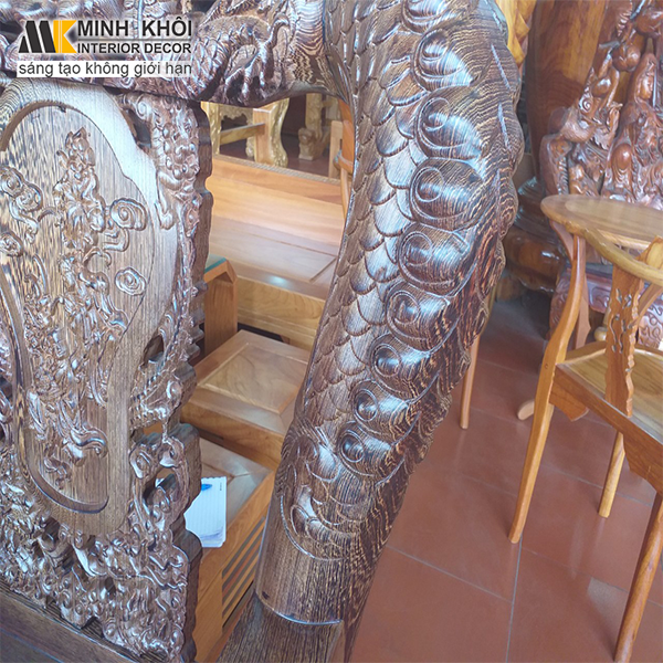 Salon Gỗ Mun Đuôi Công Chạm Rồng Bát Tiên Tay 12 – SL964