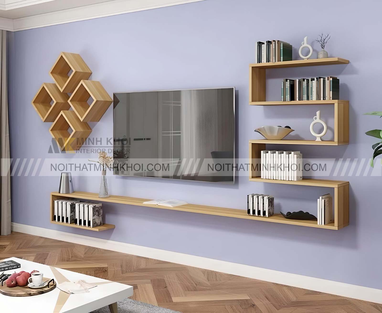 Thiết kế kệ gỗ treo tường thanh ngang