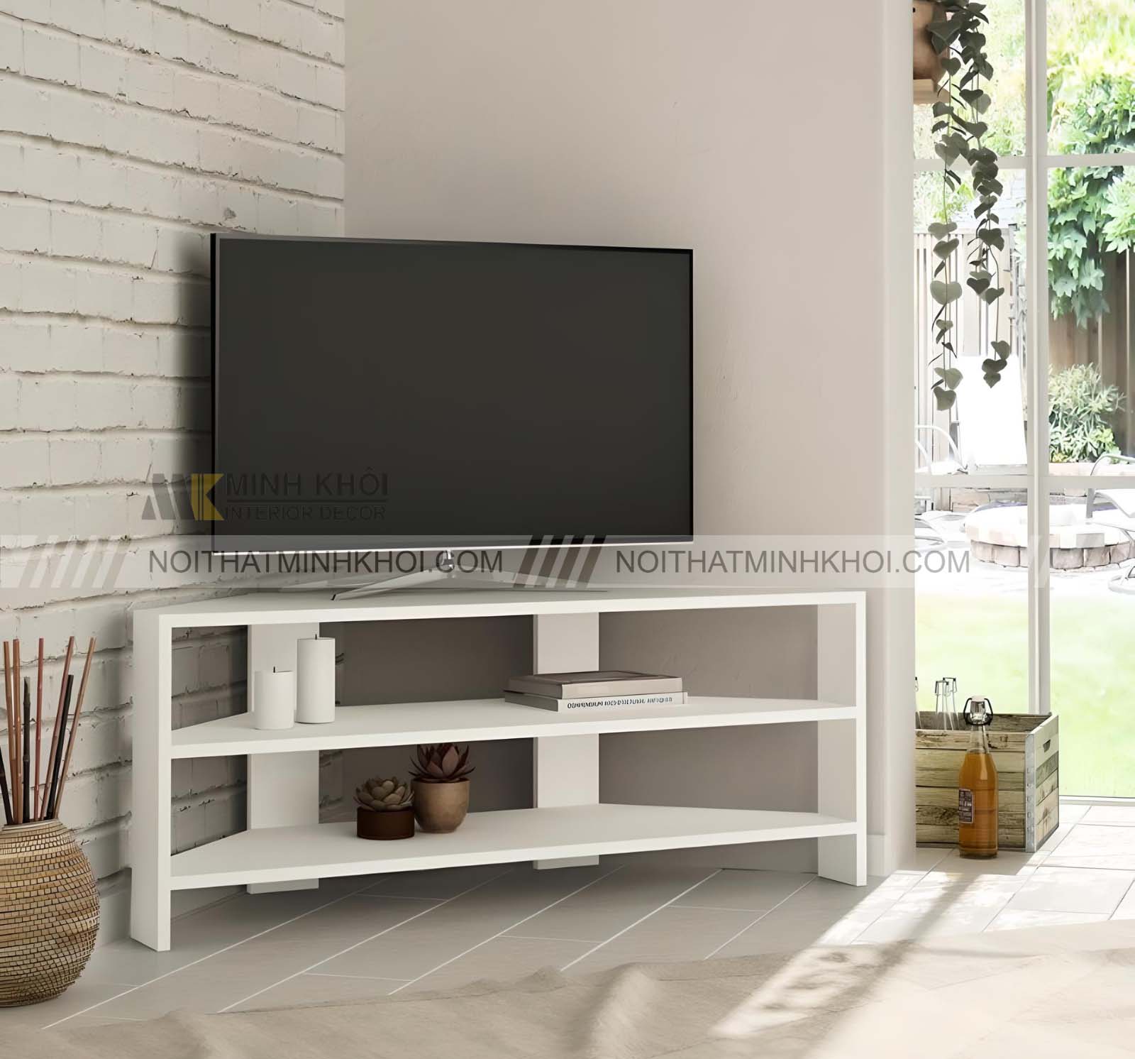 Thiết kế kệ góc tường trang trí phòng khách