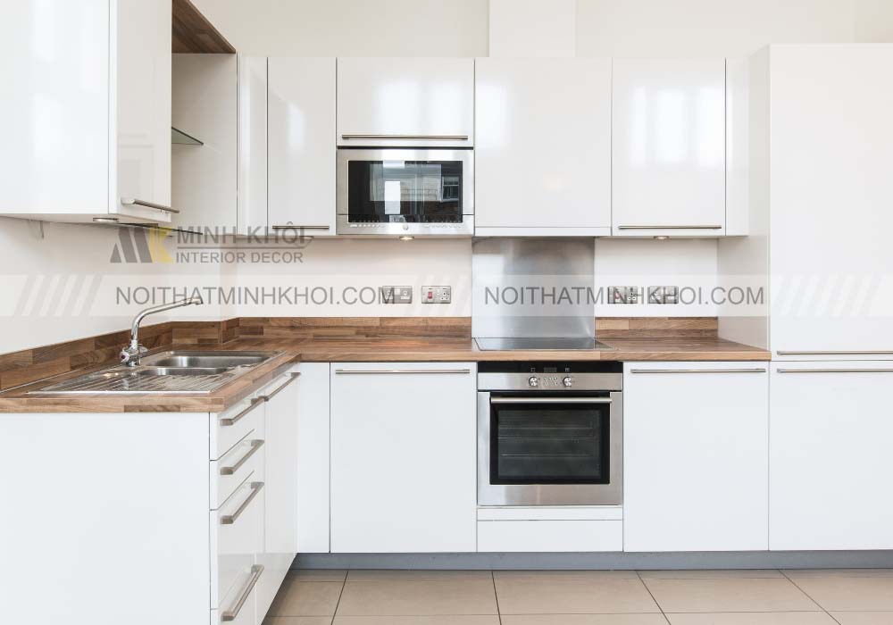 Tủ bếp MDF phủ acrylic màu trắng bền đẹp