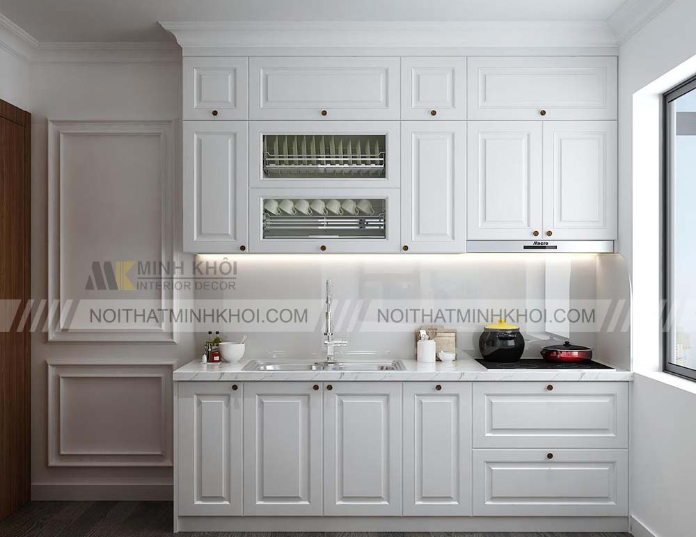 Tủ bếp chữ I đơn giản cho phòng bếp nhỏ