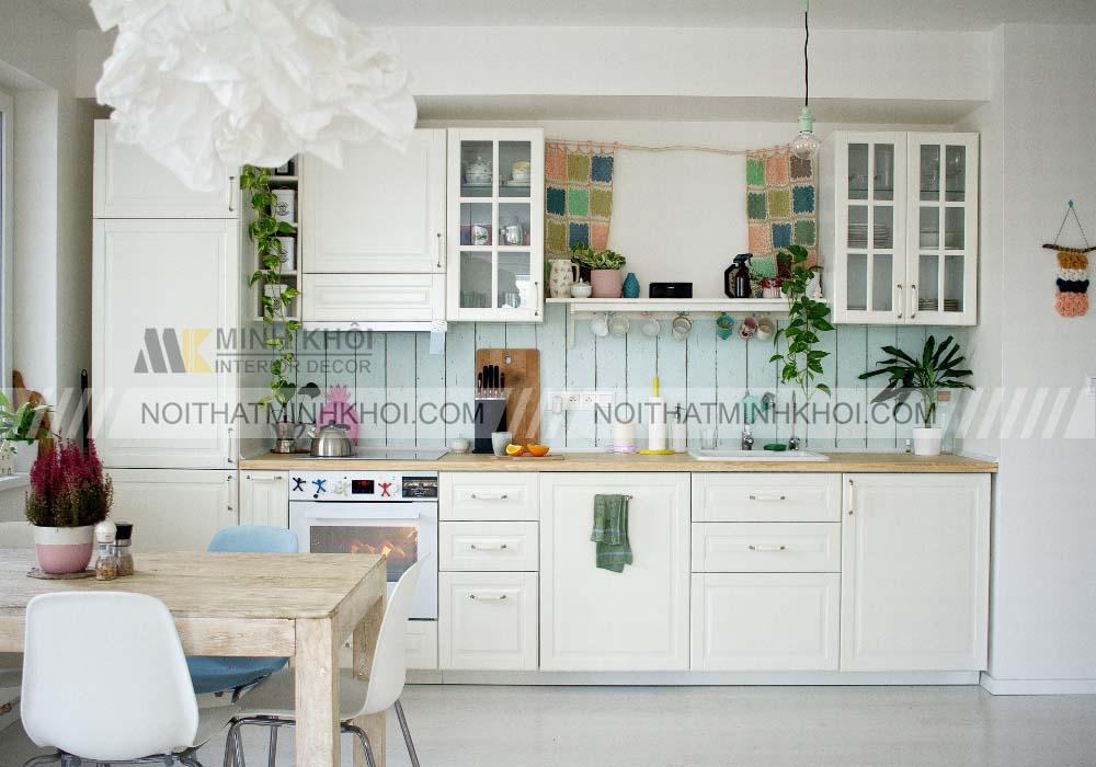 Tủ bếp đẹp màu trắng nhiều ngăn