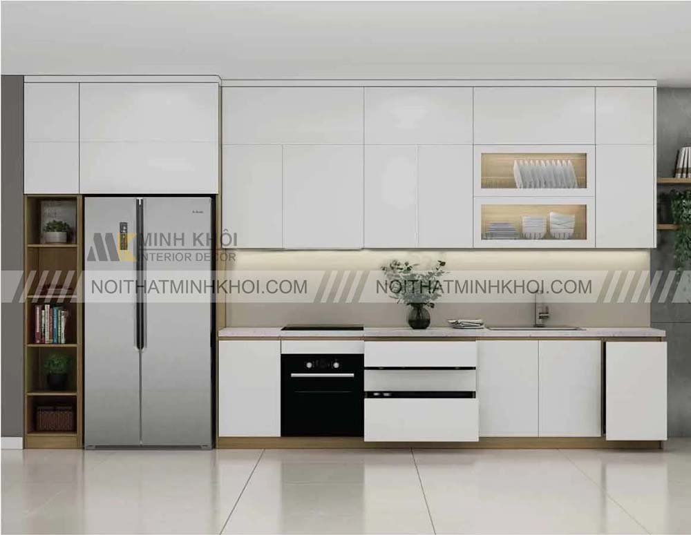 Tủ bếp màu trắng đen phong cách hiện đại