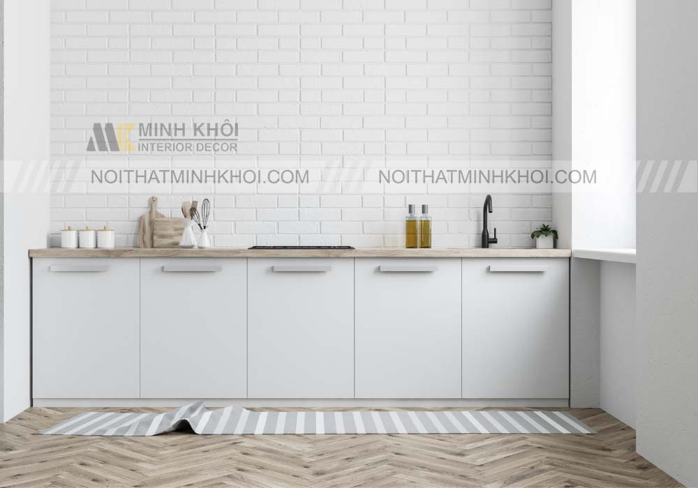 Tủ bếp gỗ MDF phủ acrylic màu trắng