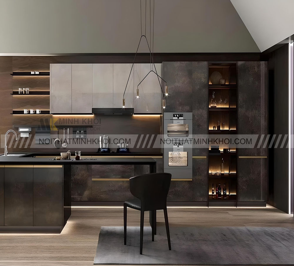 Tủ bếp kế hợp tủ rượu cho căn bếp hiện đại