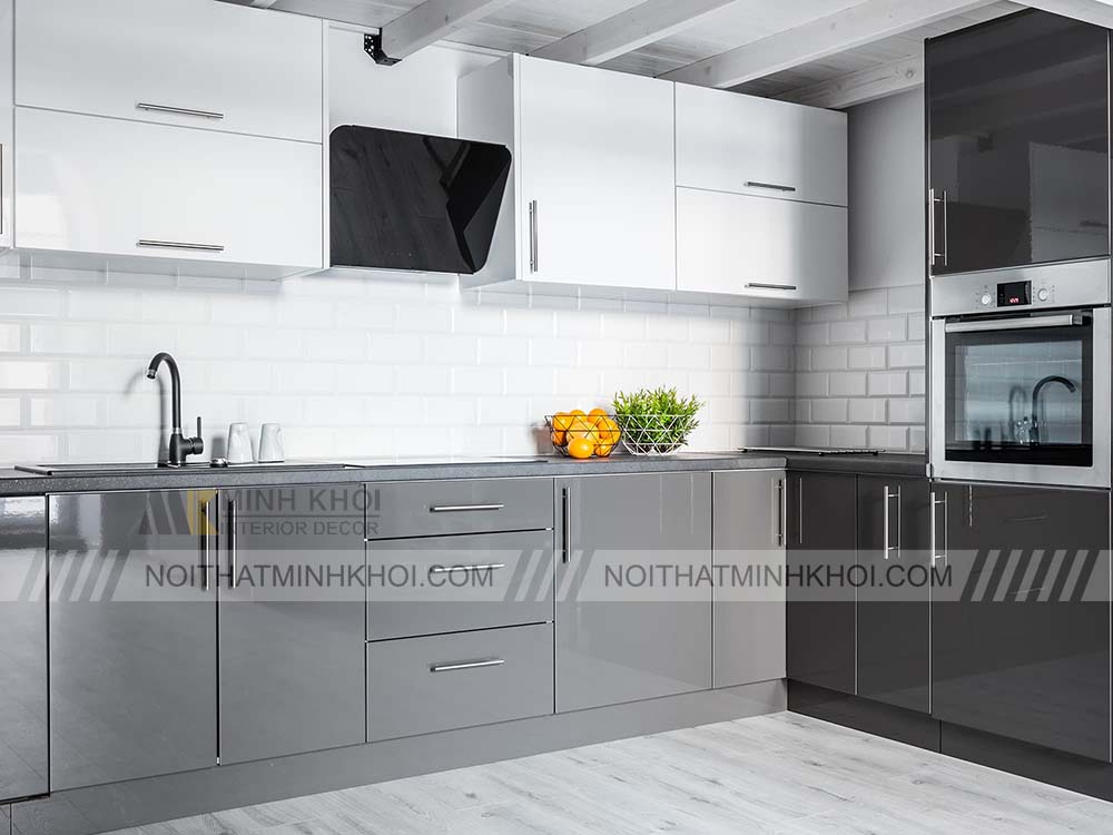 Tủ bếp màu xám Acrylic mới mẻ