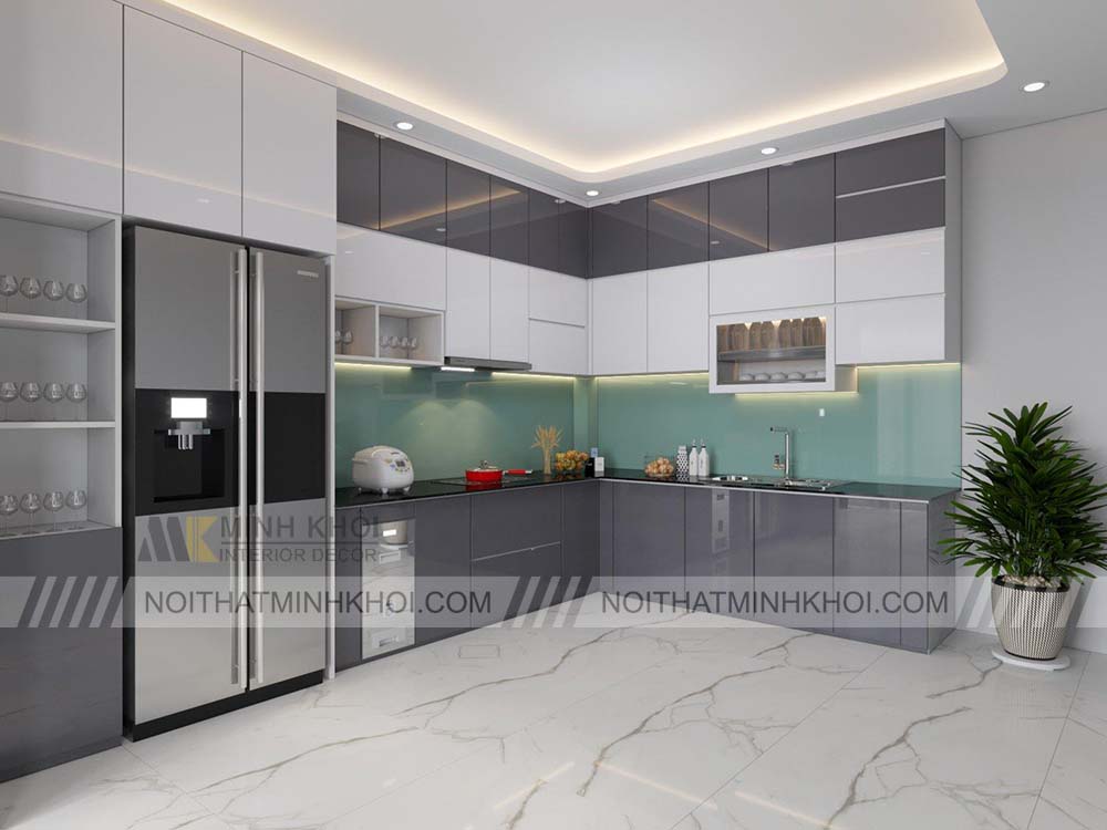 Tủ bếp màu xám ghi thu hút