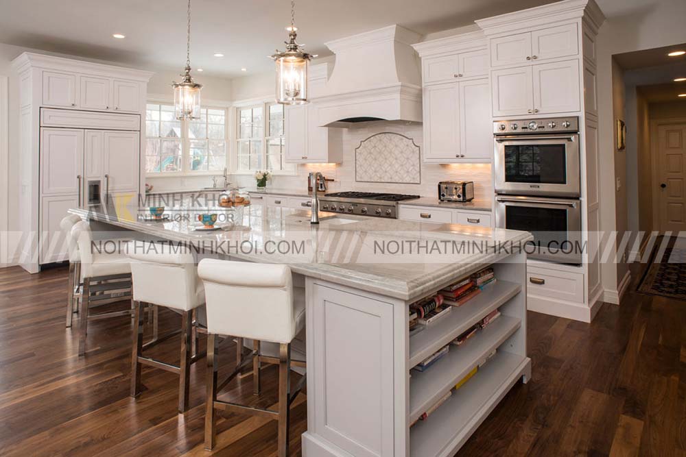 Tủ bếp màu xám trắng thời thượng