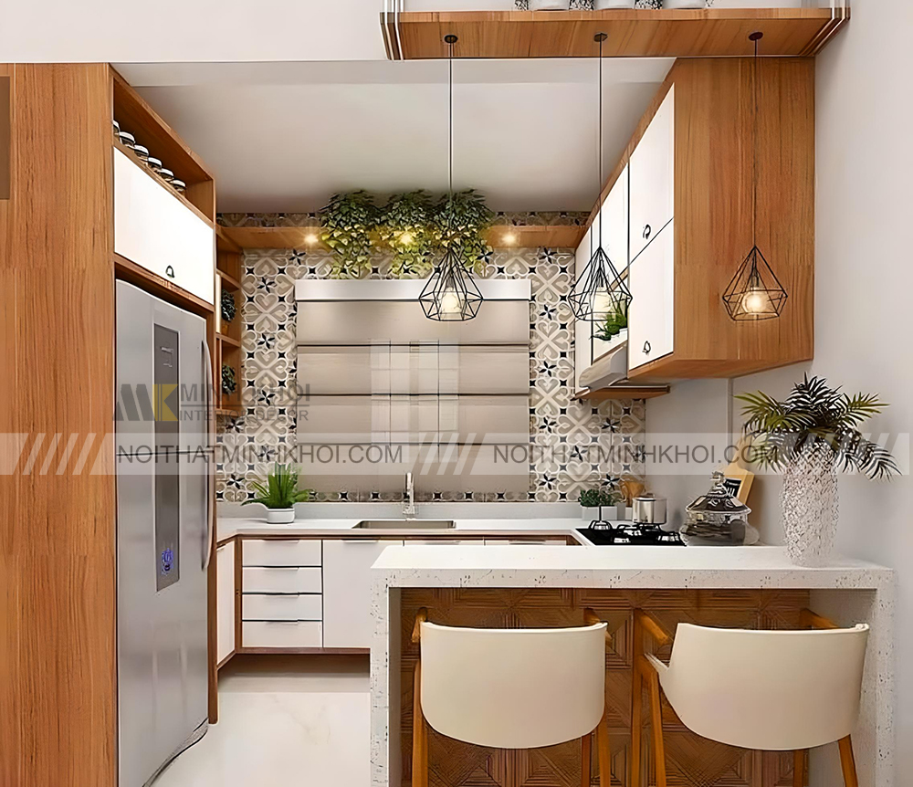 Tủ bếp mini kết hợp bàn ăn